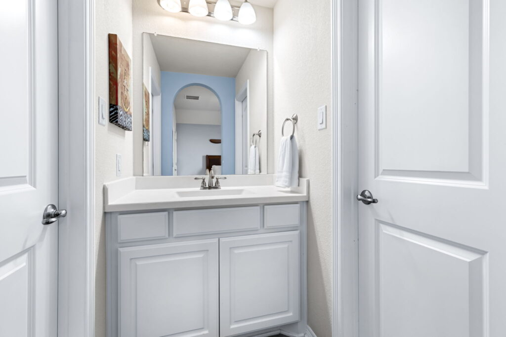 a modern residential bathroom vanity and fixtures